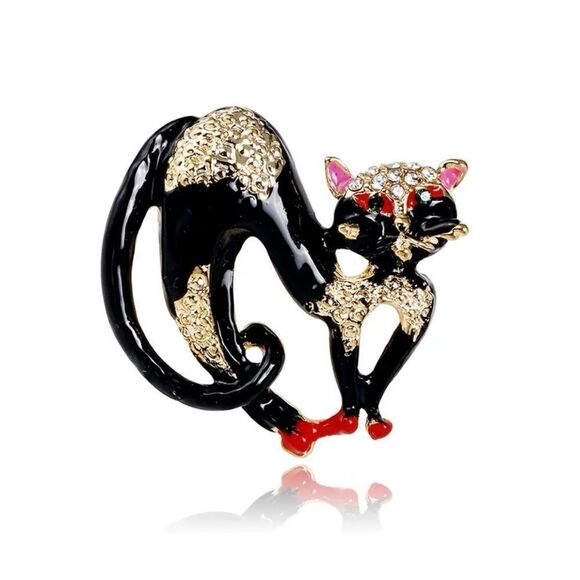 COOL BLACK CAT BROOCH - Picture 1 of 1